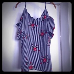 Scalloped cold shoulder blouse